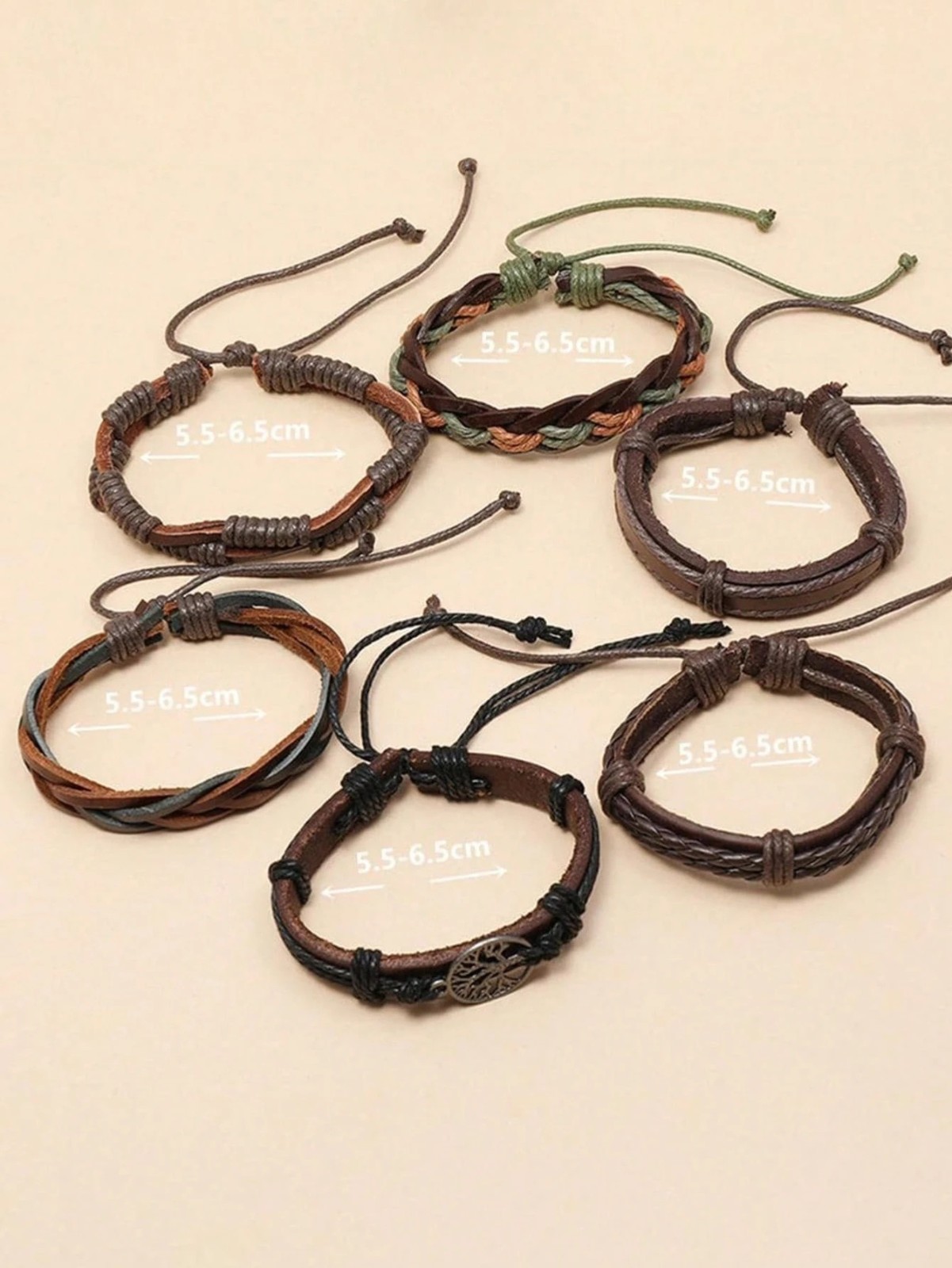 6PCS Men Women Braided Leather Rope Bracelet Set Wristband Bangle Tribal USA NEW