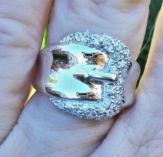 Buckle Band Ring Silver Rhodium Plated-Shiny CZ’s-1/2″ Wide-NWT-Size Selectable
