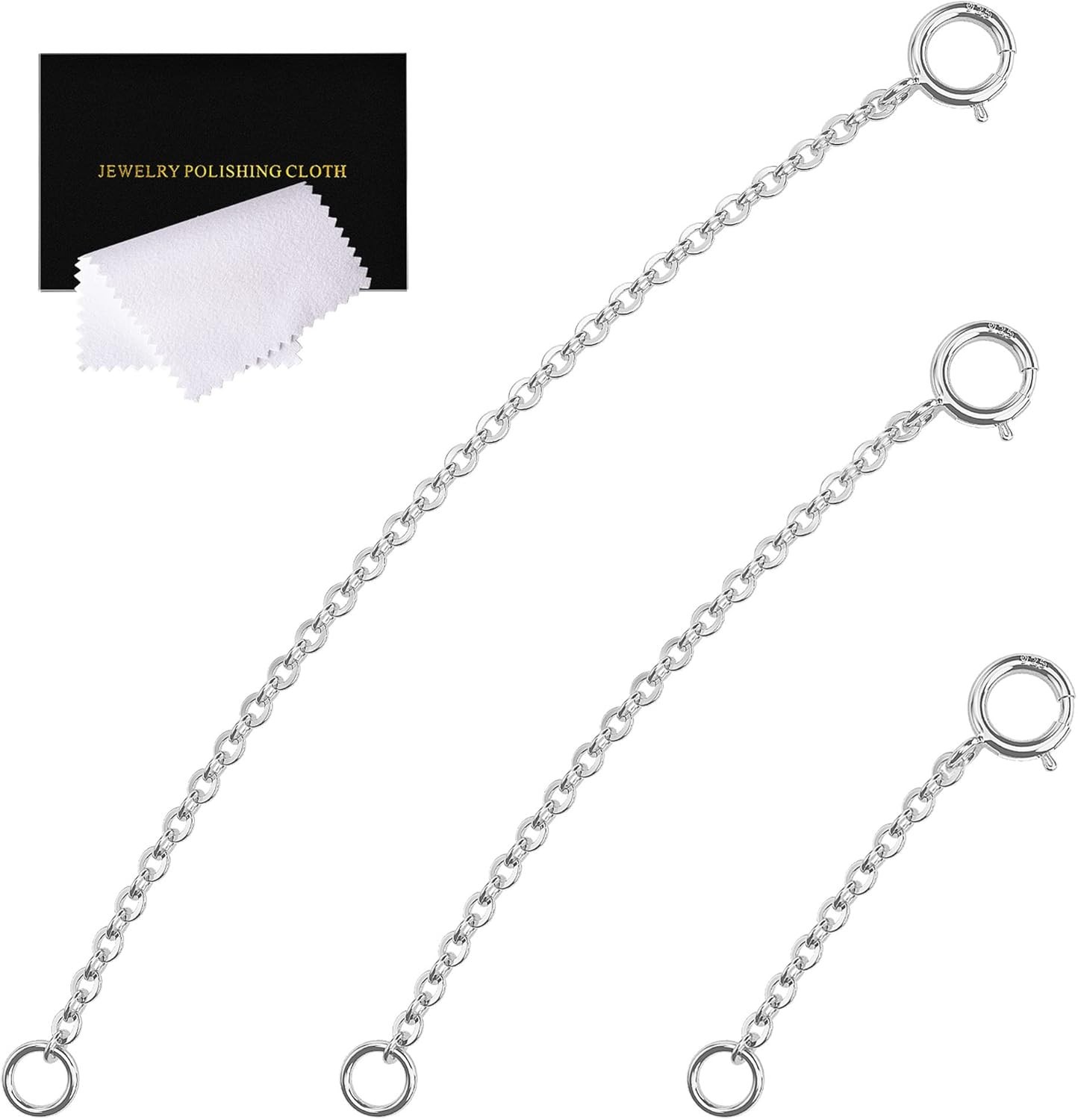 3 Pcs Necklace Extender Sterling Silver Chain Extenders for Necklaces Bracelets