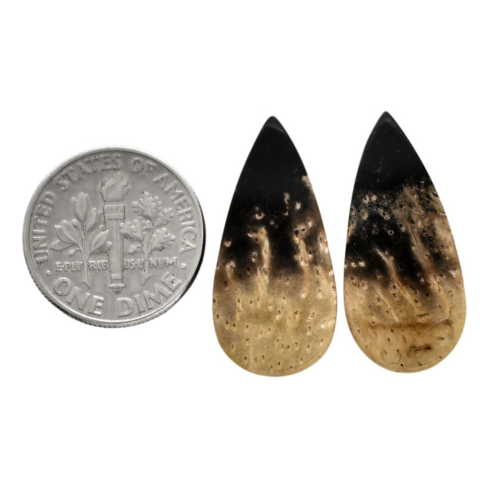 Natural Root Plume Agate Pair 12×25.7×4.5 mm Pear Polished Gemstone LS18-04599