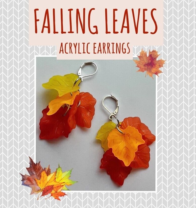 ORANGE FALLING LEAVES Autumn dangle earring SP LEVER BACK XX