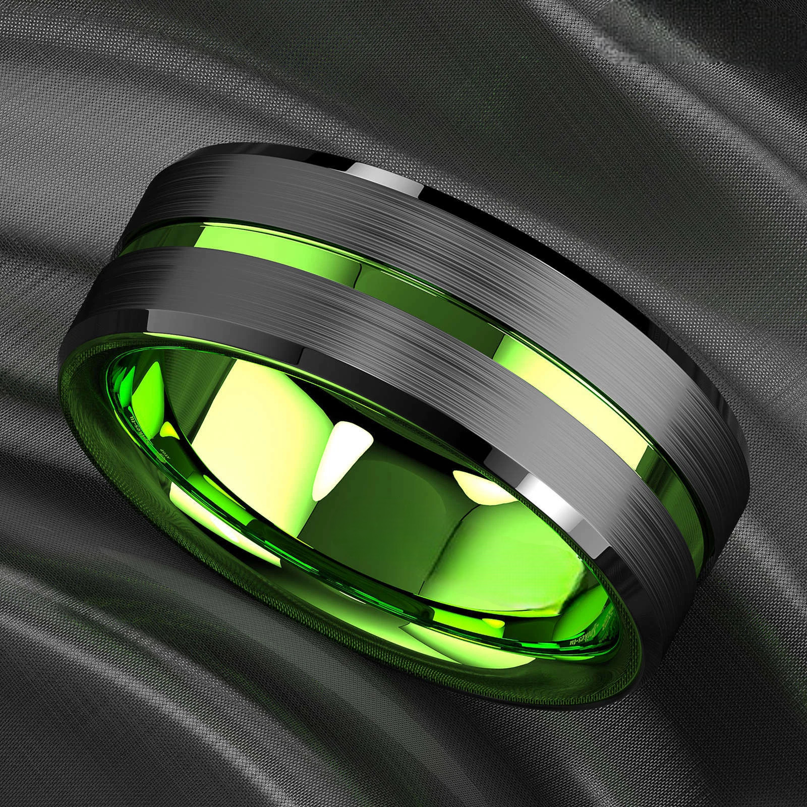 8/6mm Black Tungsten Carbide Green Line Wedding Band Ring ATOP Men’s Jewelry