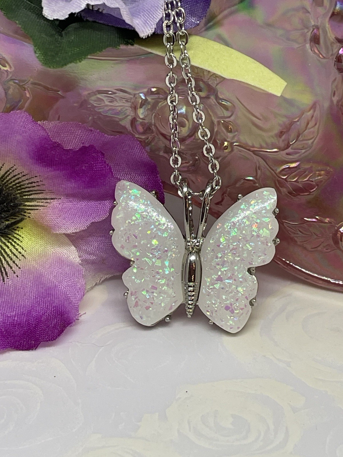 Silver Fire Opal Butterfly Anniversary Birthday Wedding White Gift Memorial Brid
