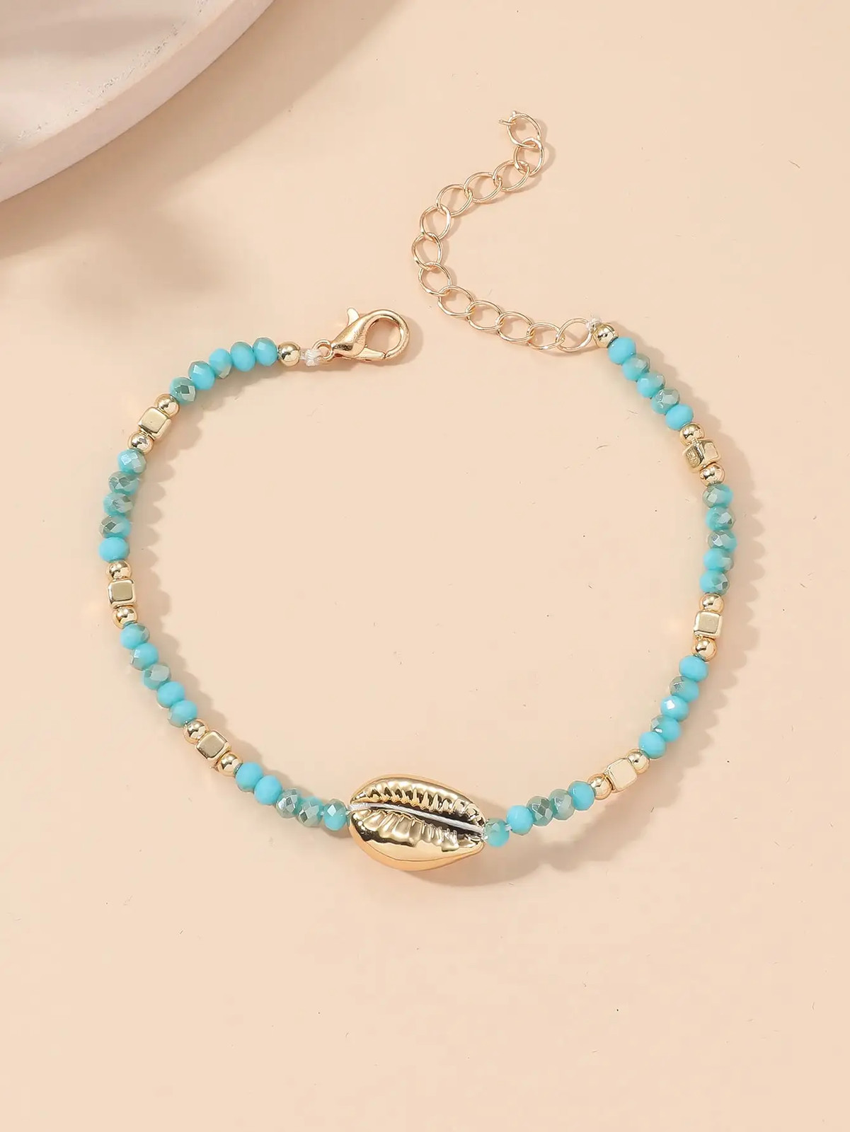 1 Seaside Beach Style String Color Bead Crystal Shell Ankle Ankle Anklet Women’s