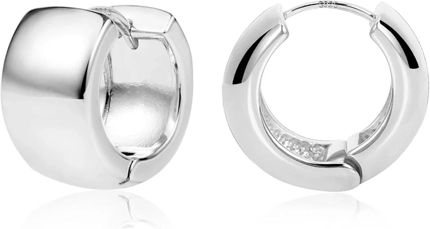 Chunky Silver Hoop Earrings – Sterling Silver Small Thick Huggie Hoops for Women