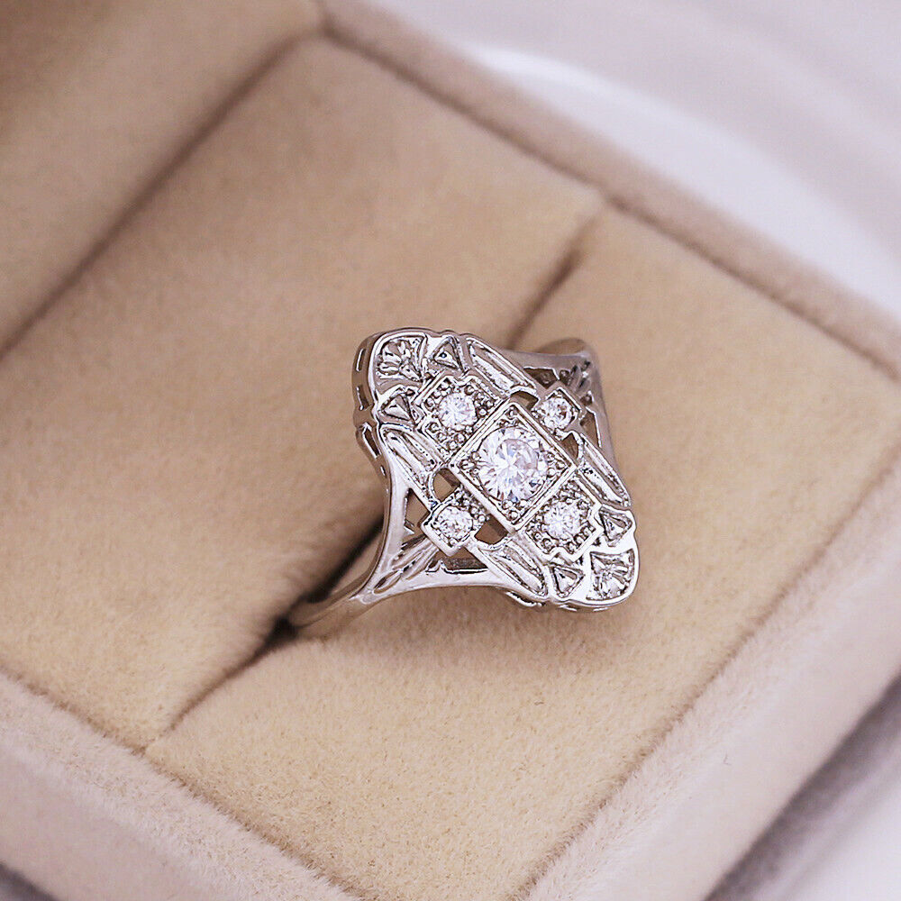 Elegant 925 Sterling Silver White Topaz Charm Wedding Engagement Ring Size 7