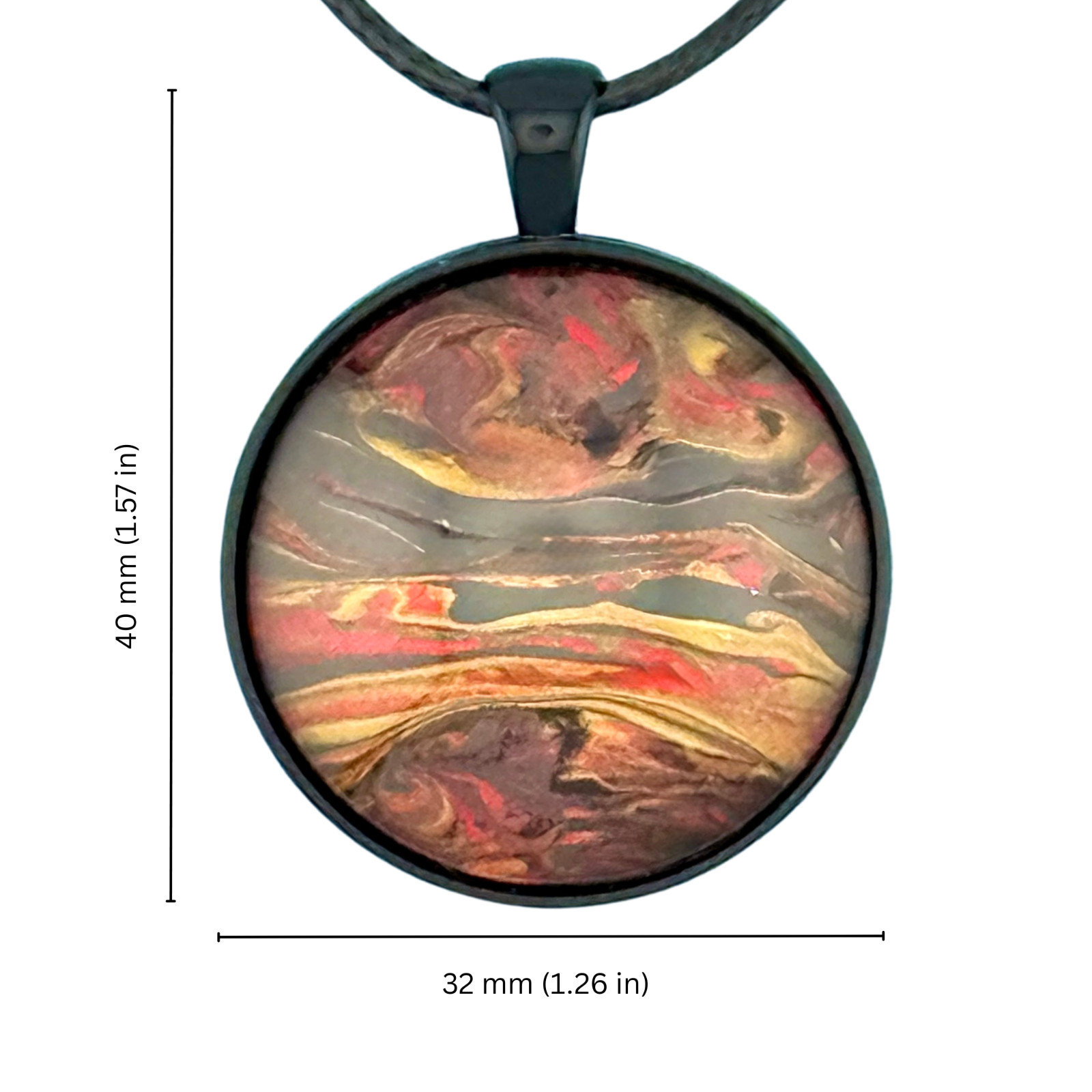 Pendant Necklace Handmade “Dark Side of the Moon” Black Bezel 30mm Black Cord
