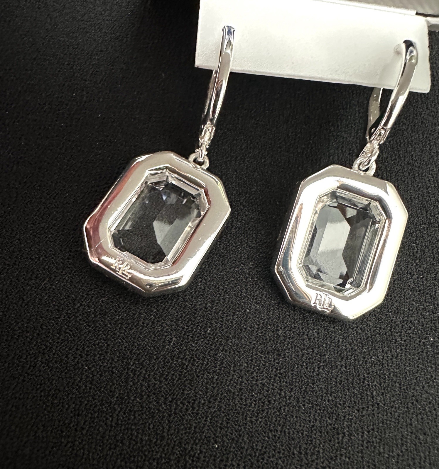 Ralph Lauren Crystal Rectangular Drop Earring / Clear/ Silver Color/Lever Back