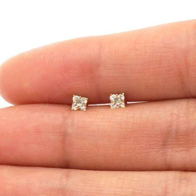 14k Yellow Gold Simulated Diamond Aquamarine Screwback Stud Earrings 0.30Ct
