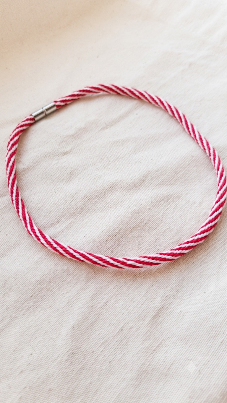Handmade Braided Kumihimo Cord Necklace Red White Minimalist Jewelry