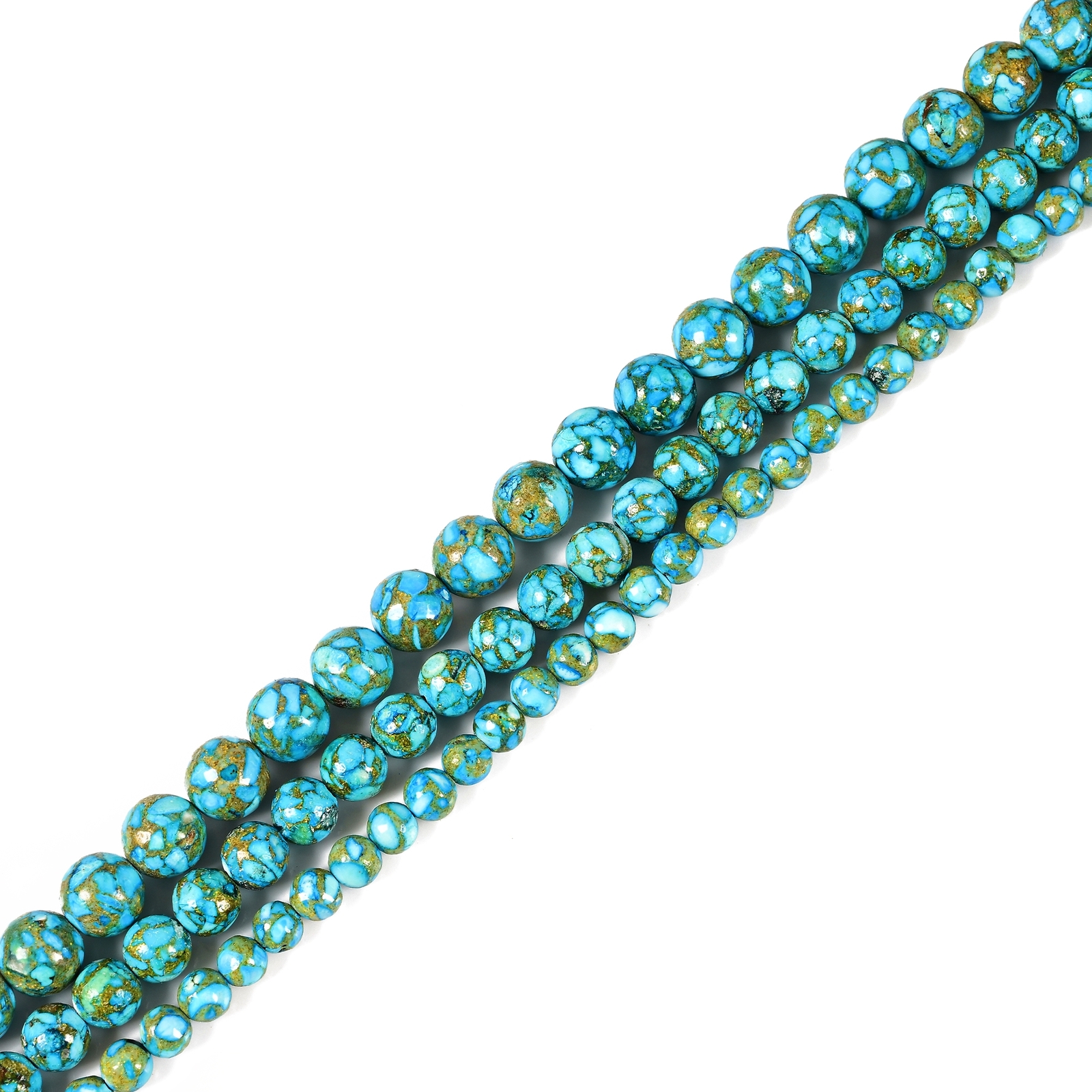 Mohave Copper Light Blue Turquoise Smooth Round Beads 6mm 8mm 10mm 15.5” Strand