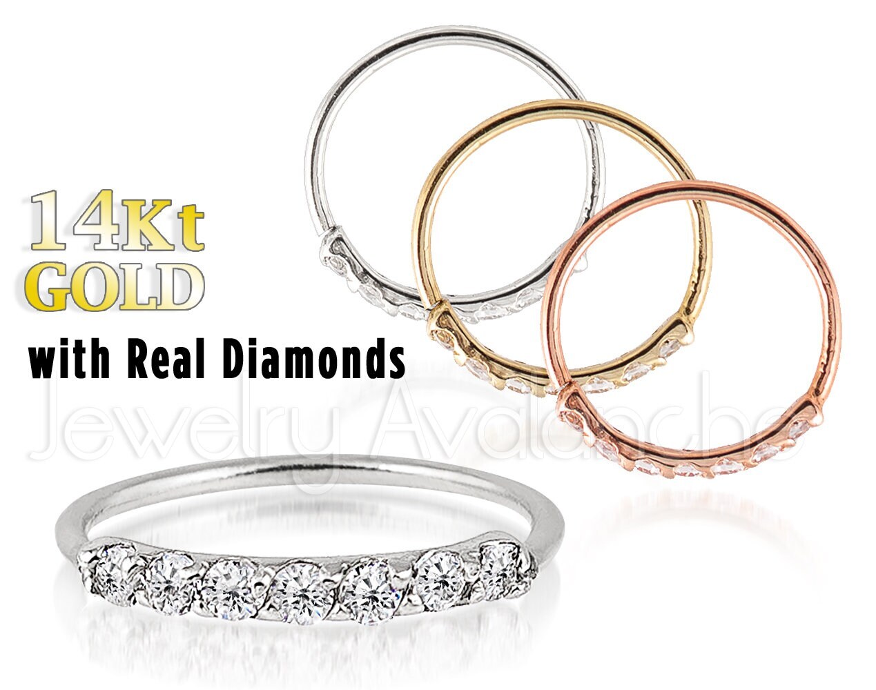 0.07ct Diamond Nose Hoop, Solid 14kt Yellow Gold Nose Ring, 22G