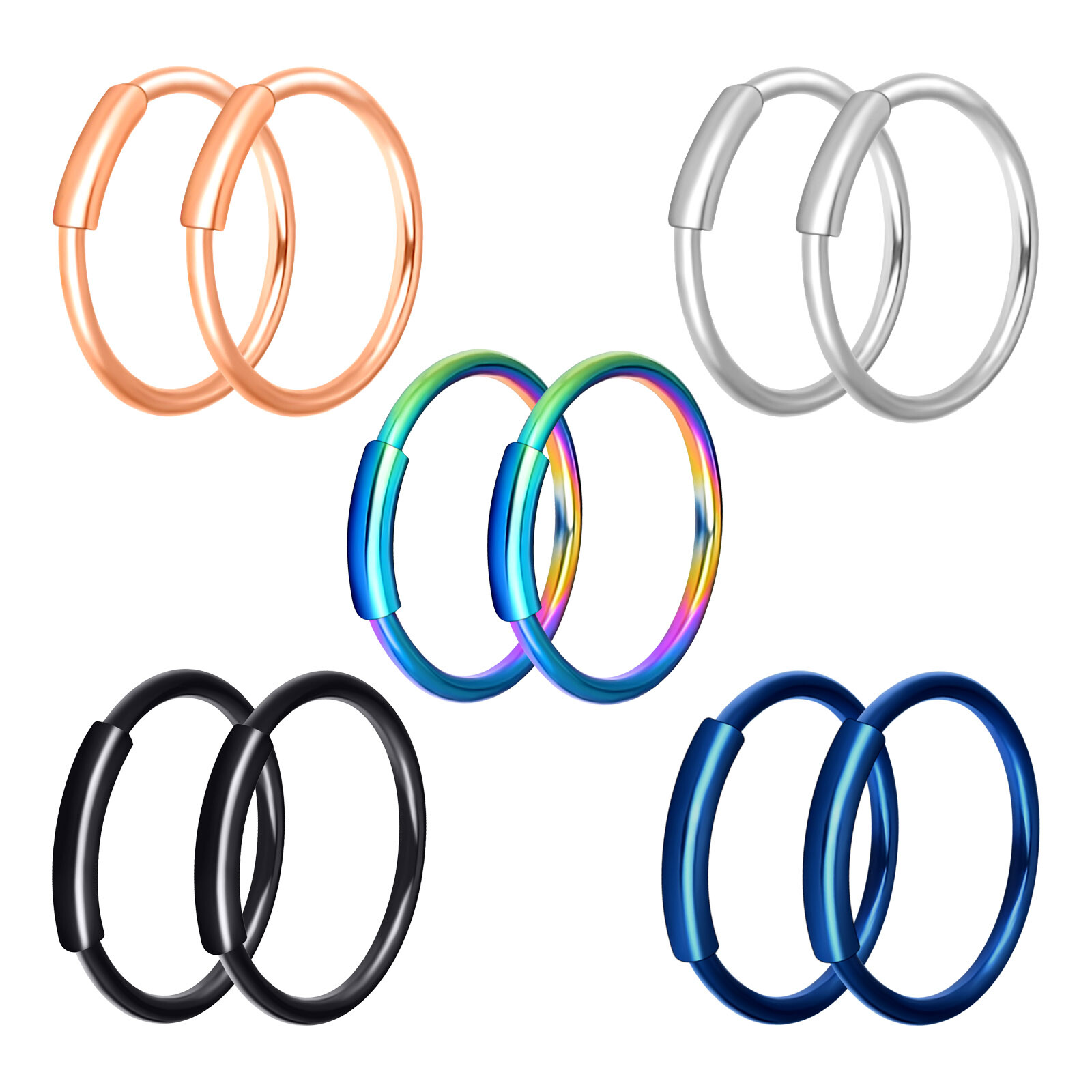 10pcs 20G C-Shaped Lip Nose Ring Hoop Ear Cartilage Stainless Steel Piercing Set