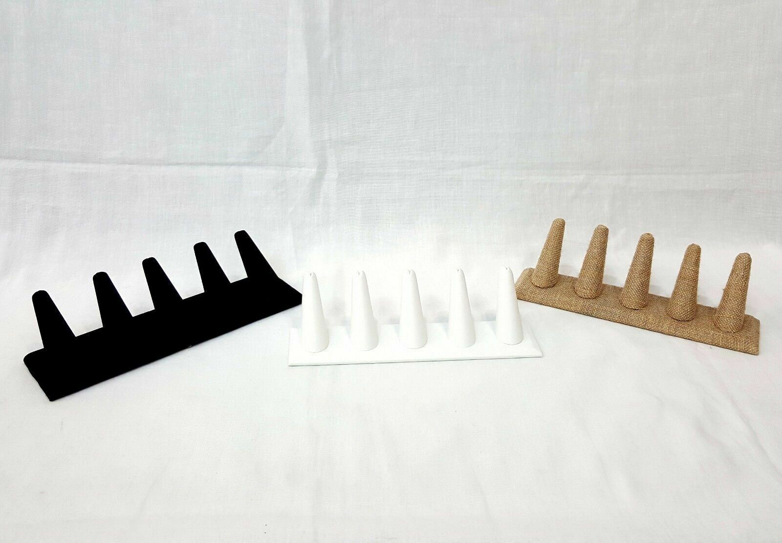 NEW 5 Ring Finger Jewelry Display Velvet Leather Linen Countertop Ring Holder