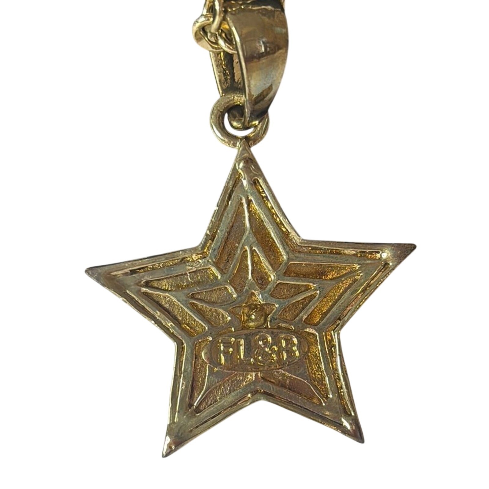 Signed FL&B Gold Tone Rhinestone Star Pendant Necklace Y2K Glam Adjustable
