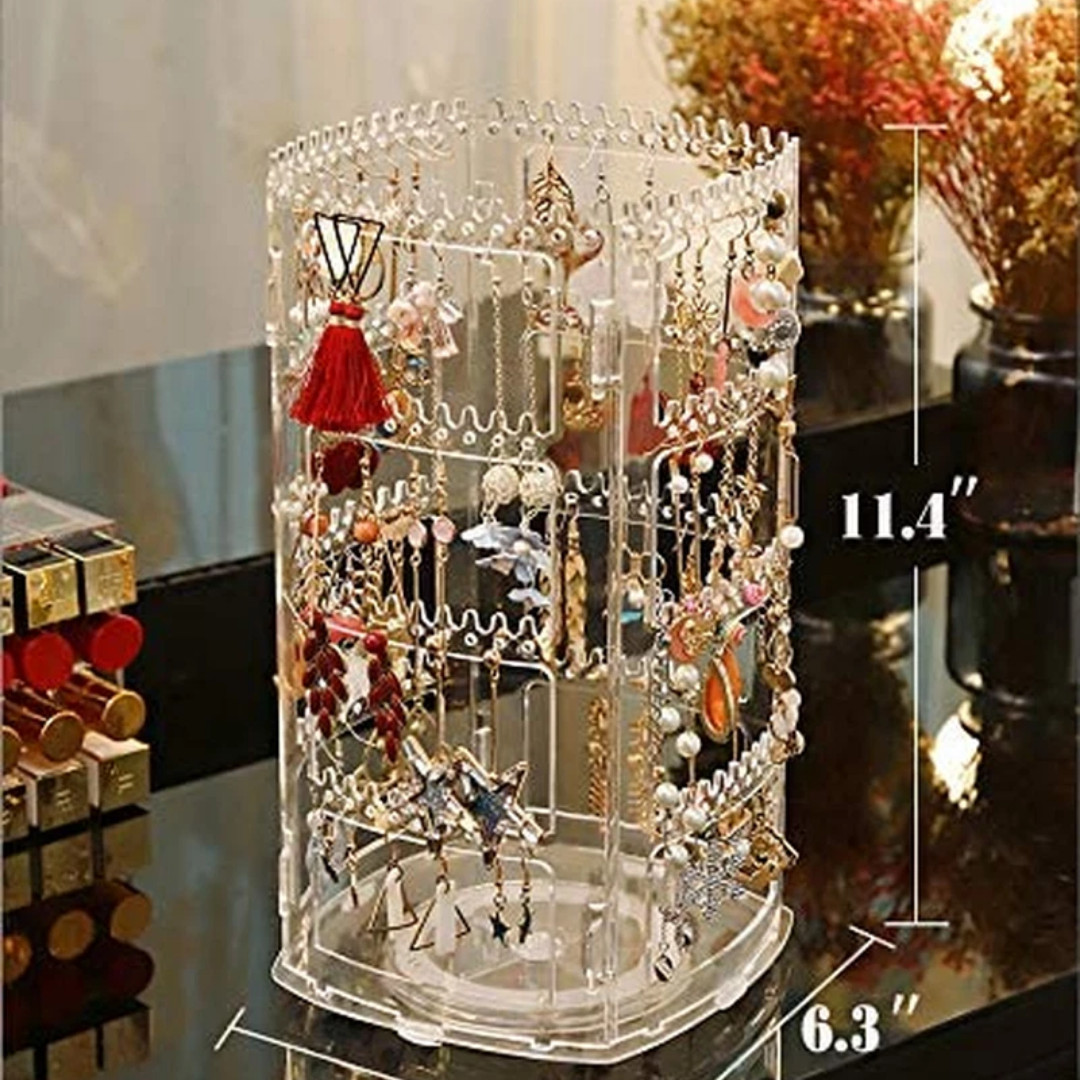Sooyee 360 Rotating Earring Holder and Jewelry Organizer, 4 Tiers Jewelry Rack D