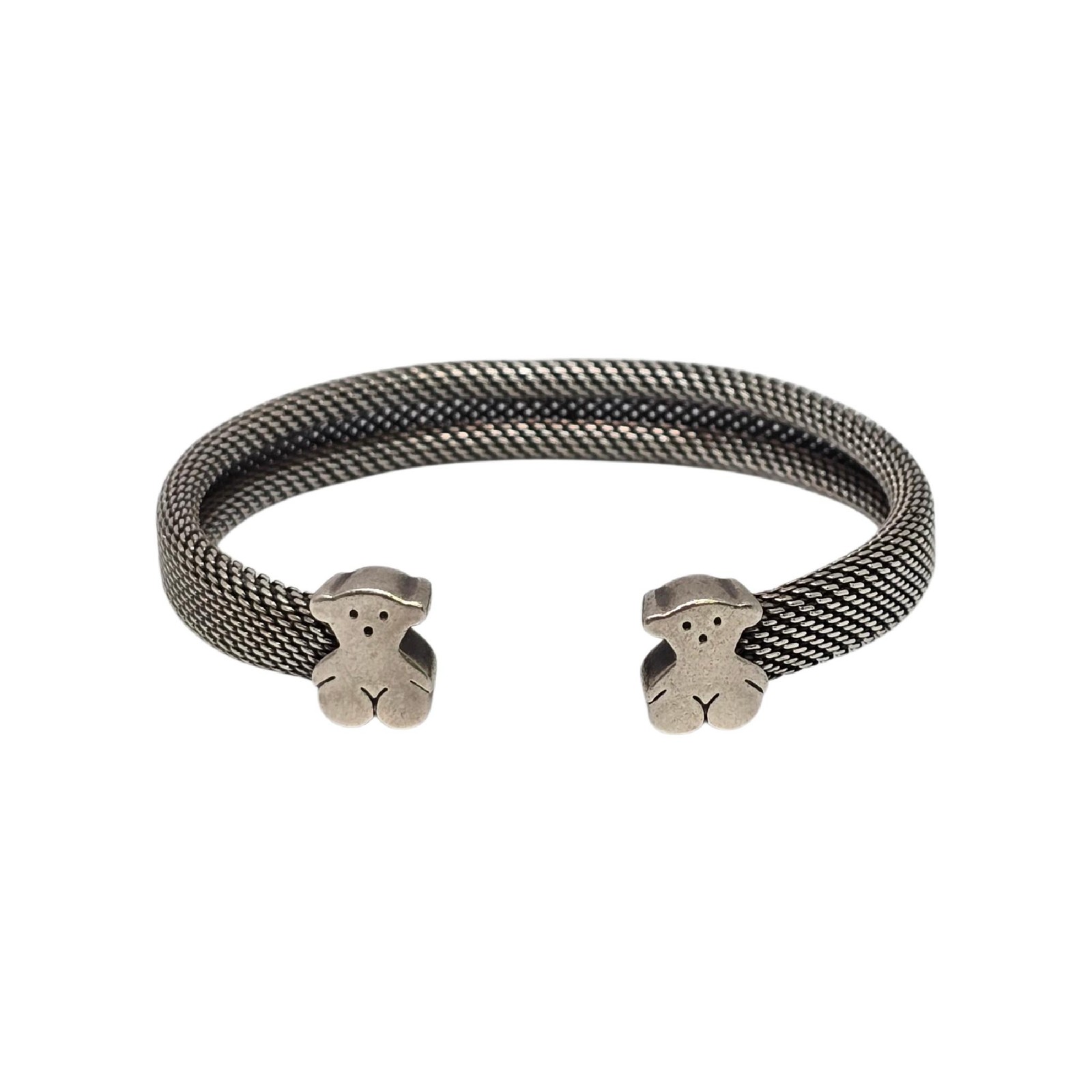Tous Sterling Silver Bear Motif Mesh Cuff Bracelet #25647