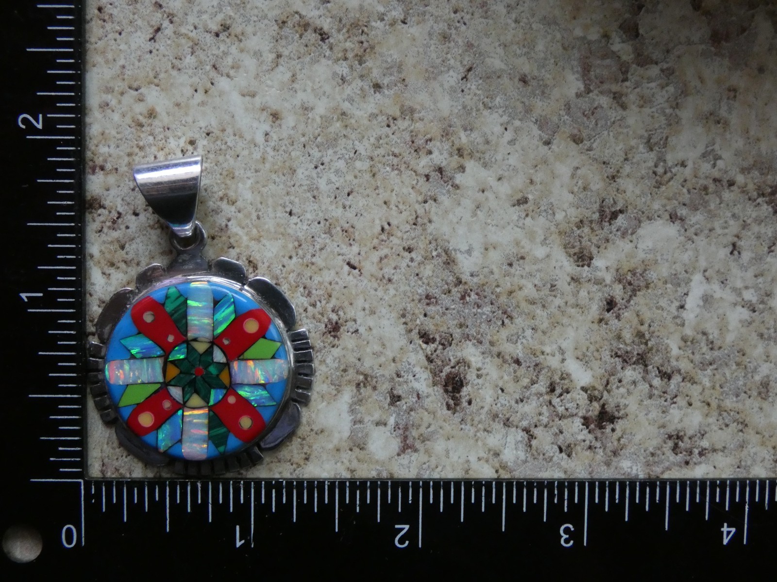 Colorful Micro Inlay Gemstone Mix Sterling Silver Aluminum Alloy Pendant AT8