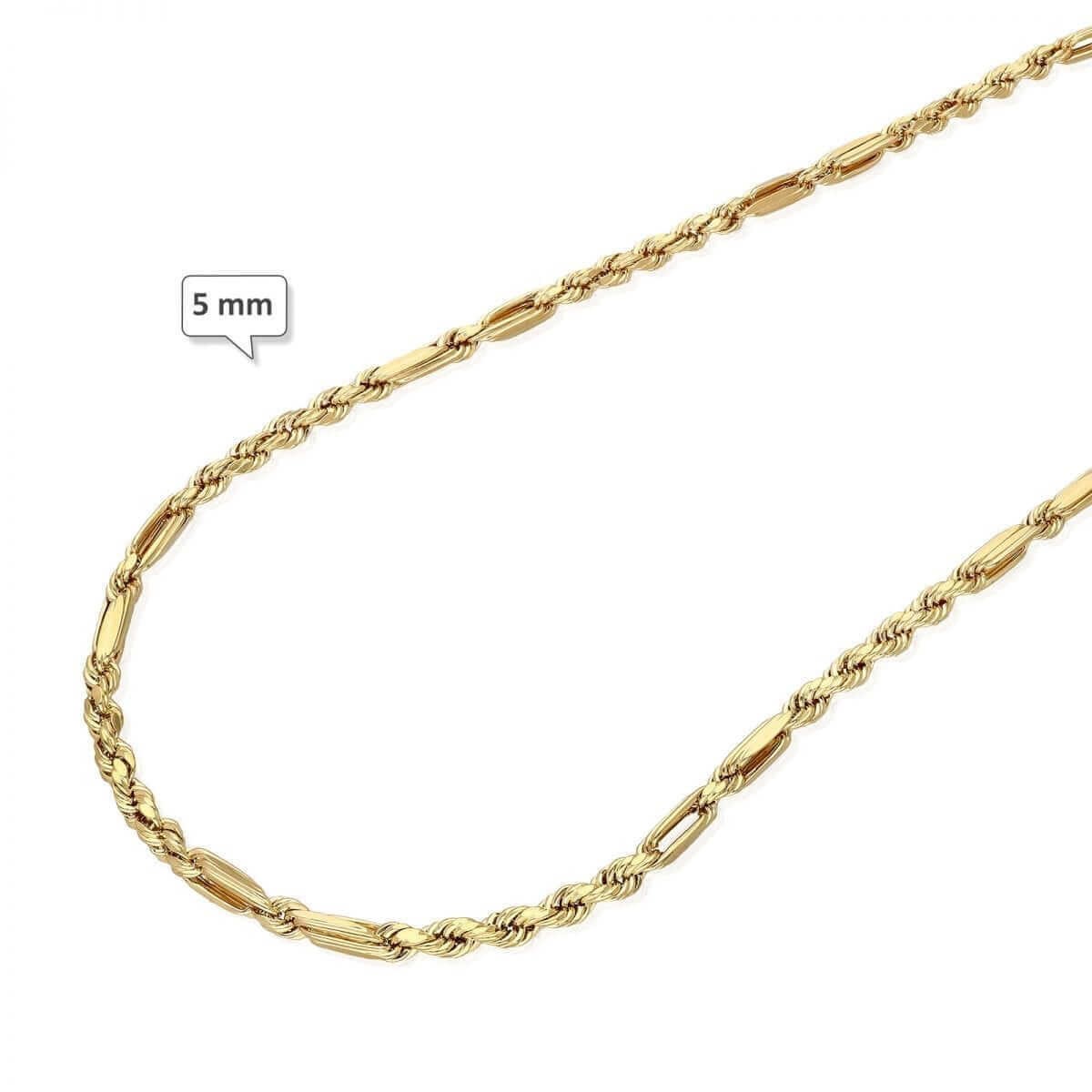 10K Solid Gold Diamond-Cut 4-8mm Milano Figaro Rope Chain (Hollow) 20-32″