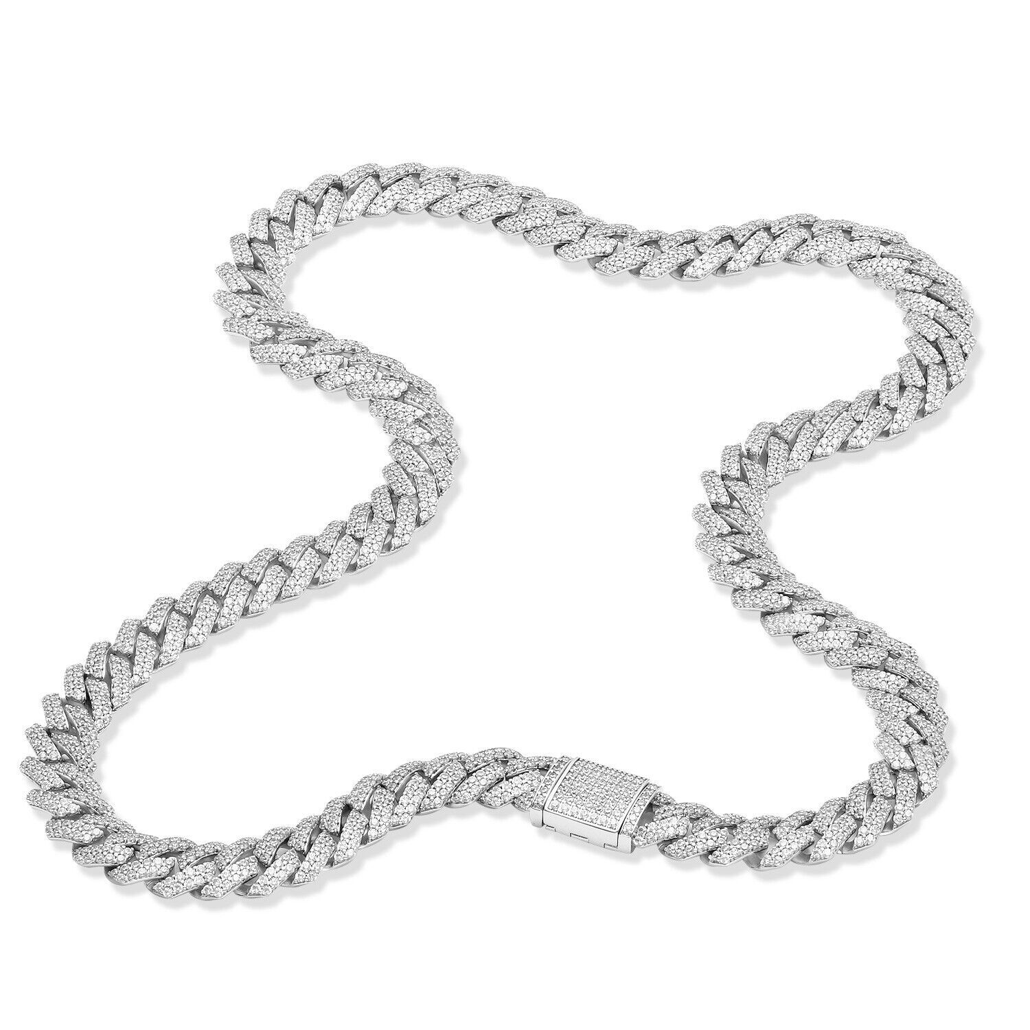 12mm Iced CZ Out Cuban Link Chain 14K/White Gold Stainless Steel Hip Hop Jewelry
