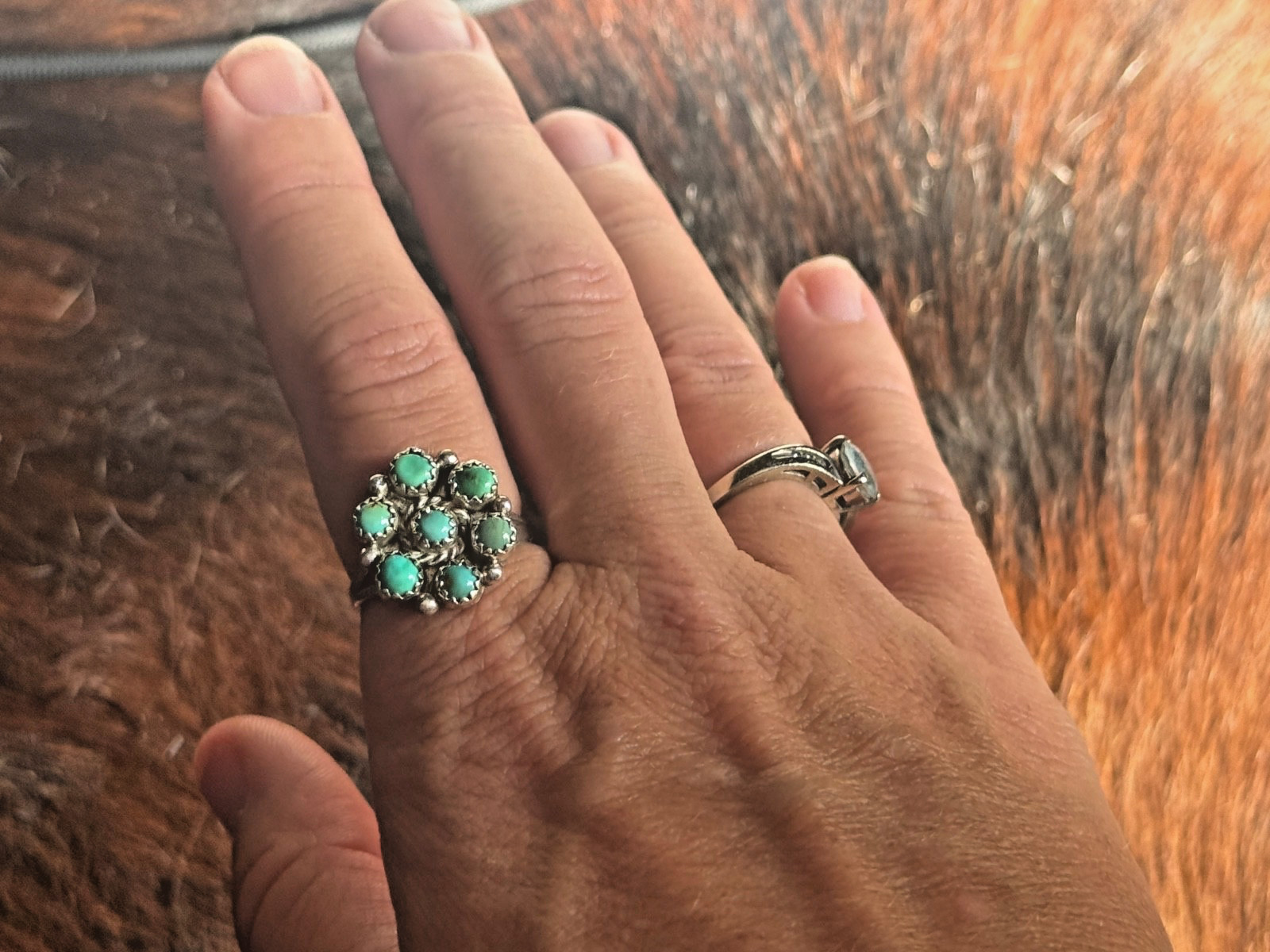 Michael R Rogers Paiute Sterling Silver Turquoise Cluster Ring Size 8.5