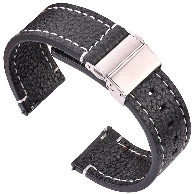 Genuine Leather Watchband Soft Cowhide Watch Strap With Deployment Clasp 18mm 20
