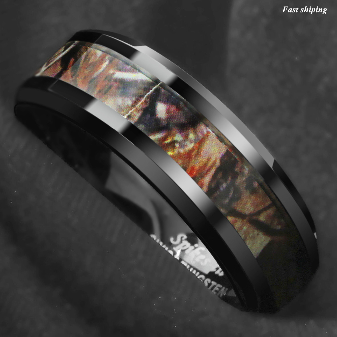 Black Tungsten Men’s Red Forest Camouflage Camo Hunting ATOP Band Ring Size 6-13