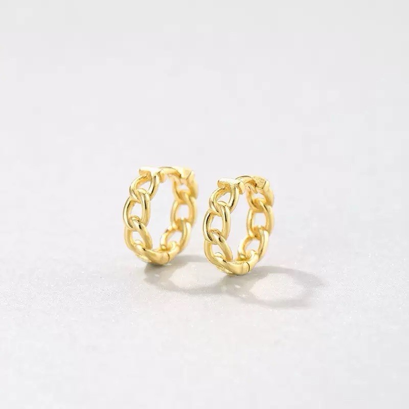 925 Silver Chain Link Huggie Hoop Earrings Vintage Unisex Geometric Earrings A62