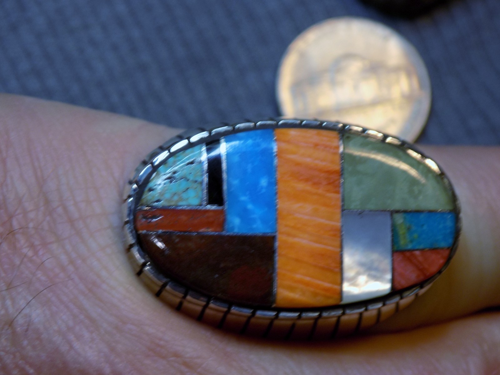 New Mens Ring Sterling Silver Multi Stone Turquoise Navajo Trevor Jack Size 12