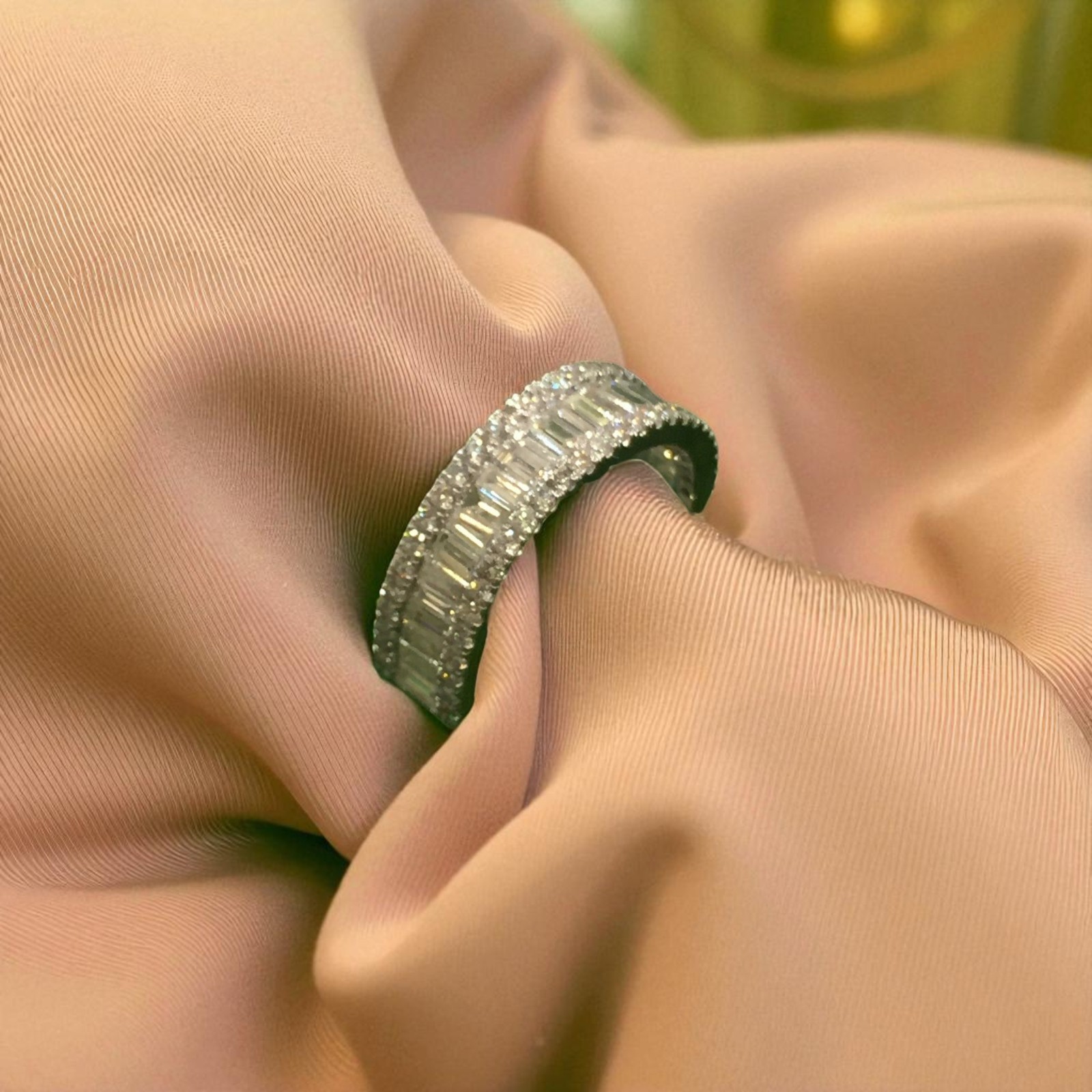 Classy 2.58 Cts Round Baguette Diamonds Unisex Half Eternity Band Ring 14K Gold