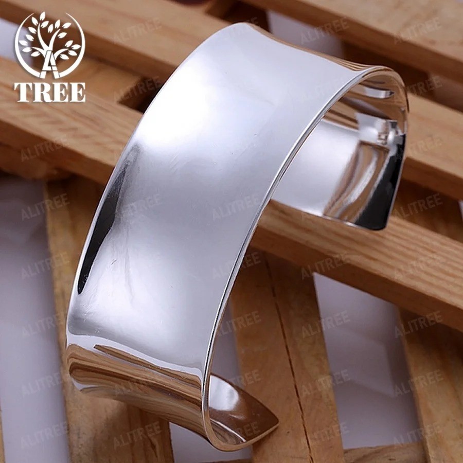 Open Bangle Vintage Retro Sterling Silver 925 Thick Cuff Bracelet Jewelry Women