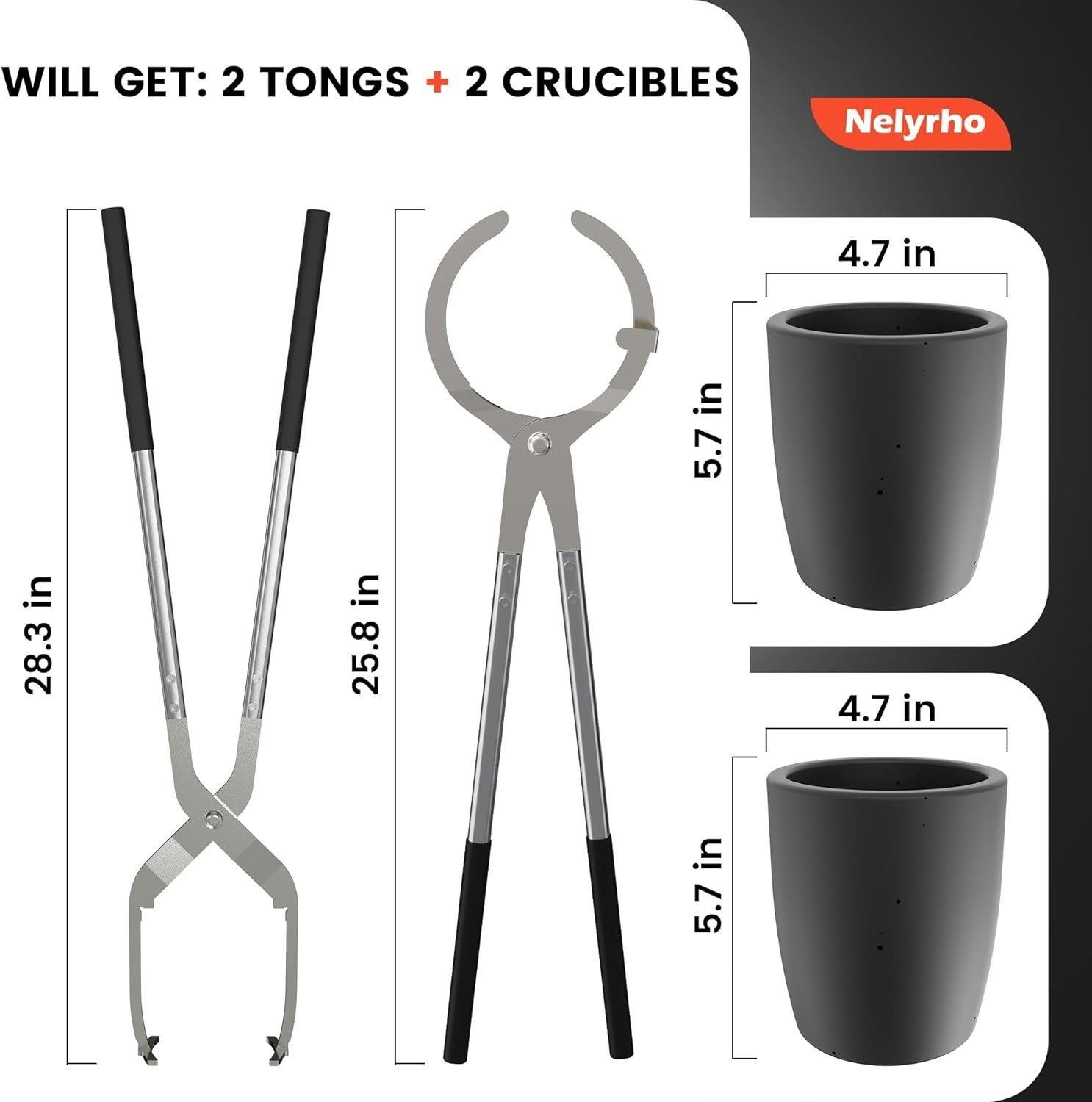 Nelyrho Metal Melting Crucible Tongs Set6kg Graphite Pouring Lifting Casting Kit