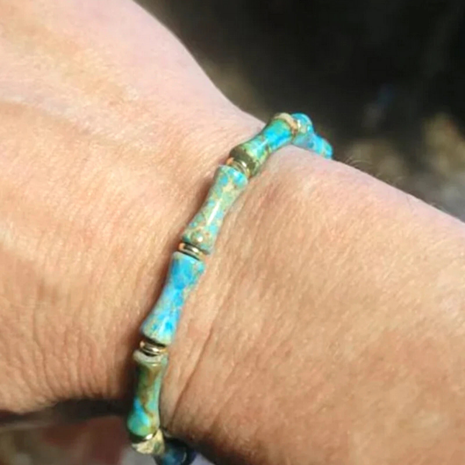 Turquoise Tube Stone Bracelet – Adjustable Natural Gemstone Bead Minimalist