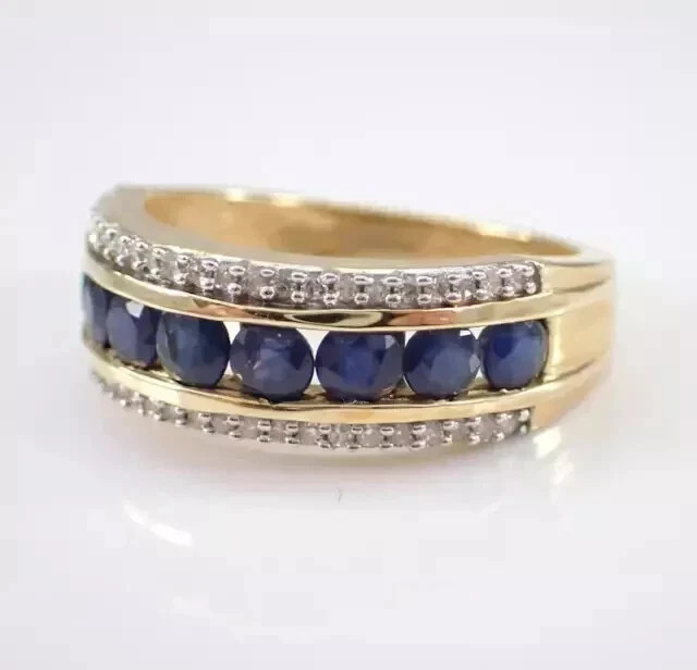 2.50 Ct Round Cut Natural Sapphire & Diamond Wedding Ring 14K Yellow Gold
