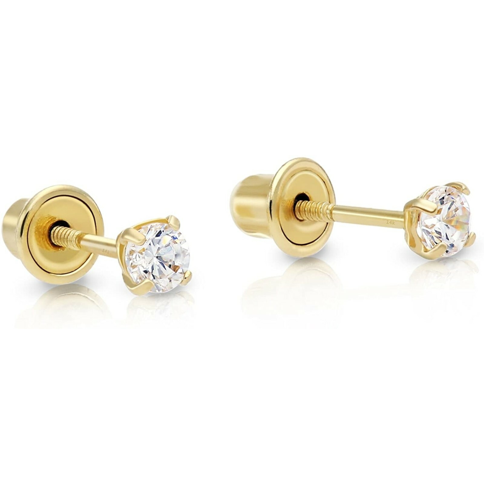 Genuine Round 2mm Diamond Stud Screw Back Earrings set in 10k Yellow gold