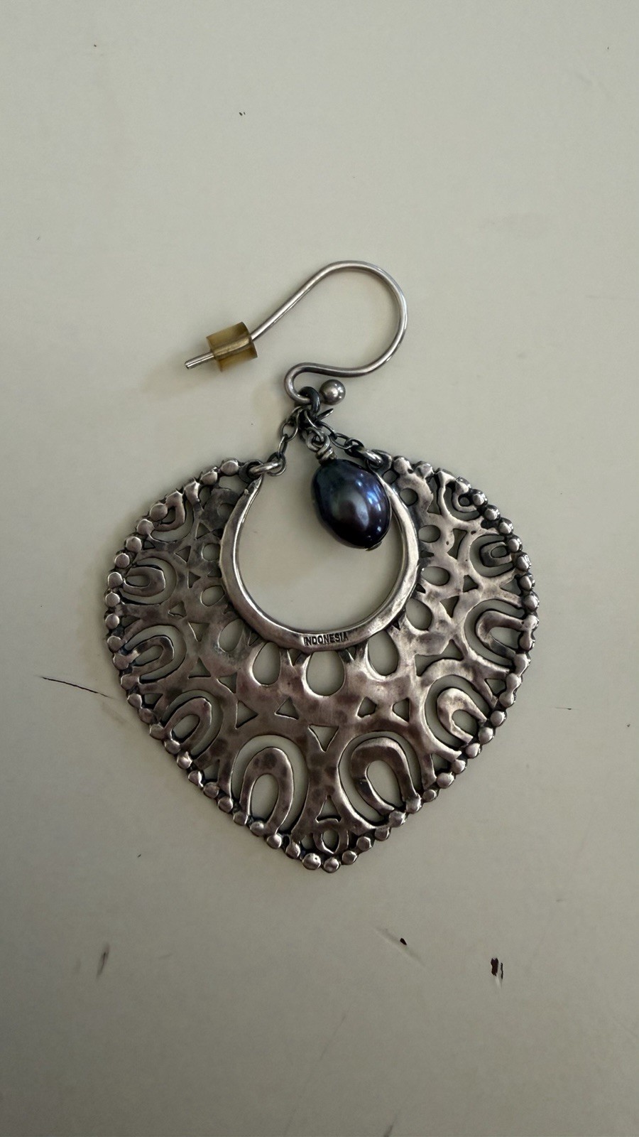 Silpada Silver Heart Dangle Earrings w/ Black Oval Pearl