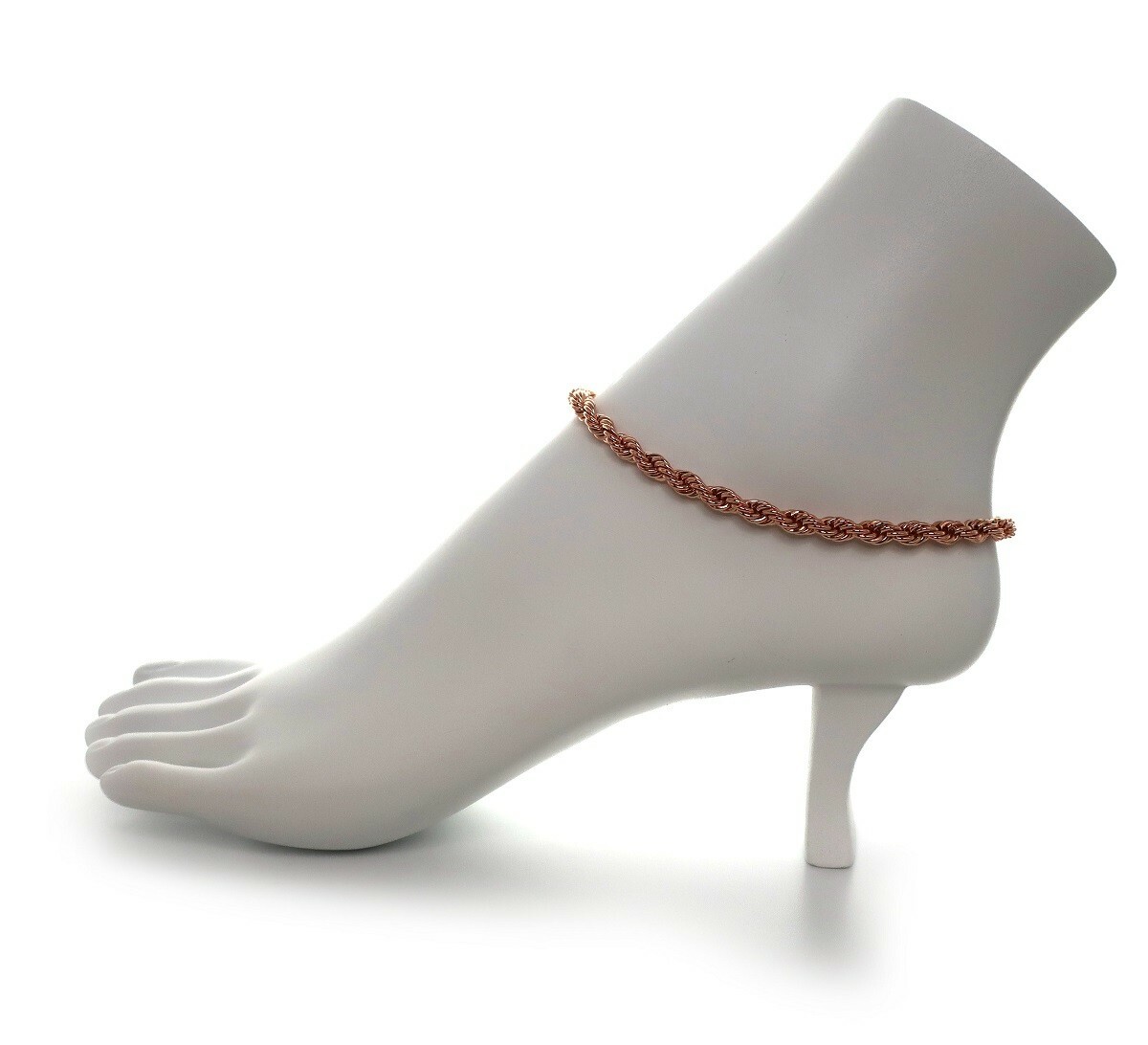 10″ Twist Rope Chain Anklet 5mm Ankle Bracelet 14K Italy Pink Rose Gold Plated
