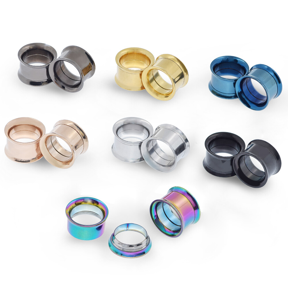 2G-3/4″ 12Pcs Surgical Steel Hollow Ear Gauges Tunnels Plugs Screw Fit Expander