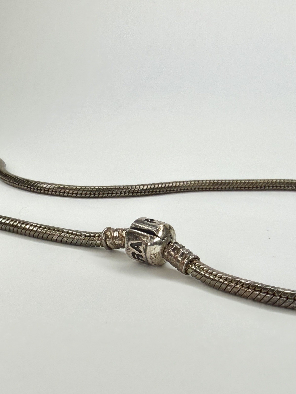 Pandora Sterling Silver Moments Snake Chain Barrel Clasp Necklace 17″