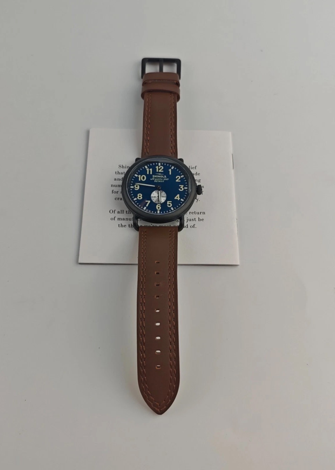 Shinola The Runwell Argonite 1069 Men’s 47mm Blue Dial Brown Strap Quartz Watch