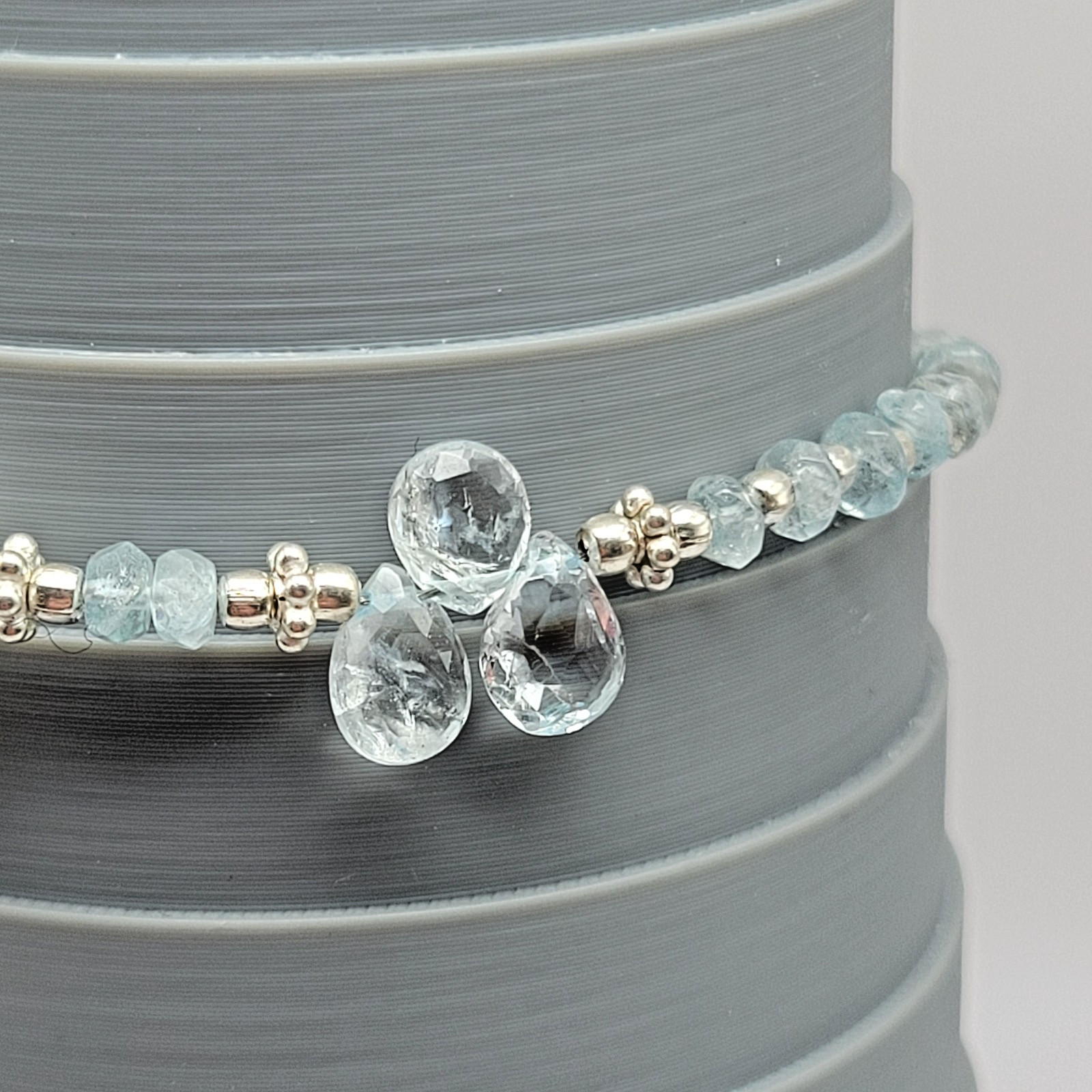 Sterling Silver 7.5mm Pearl Briolette Aquamarine Bracelet or Anklet ~ 9.5″