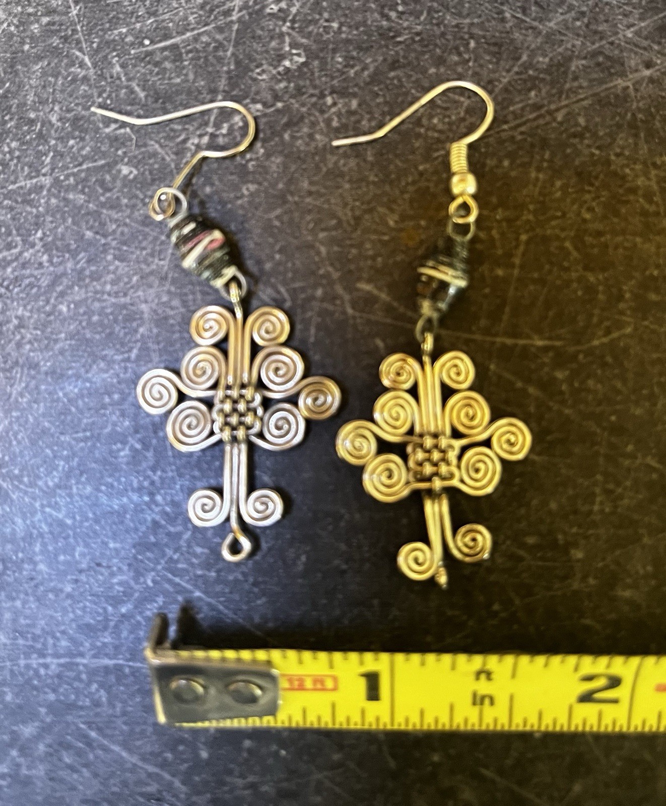 Silver Tone Cross Dangle/Drop Earrings Black & White Stone Hook Closure Metal