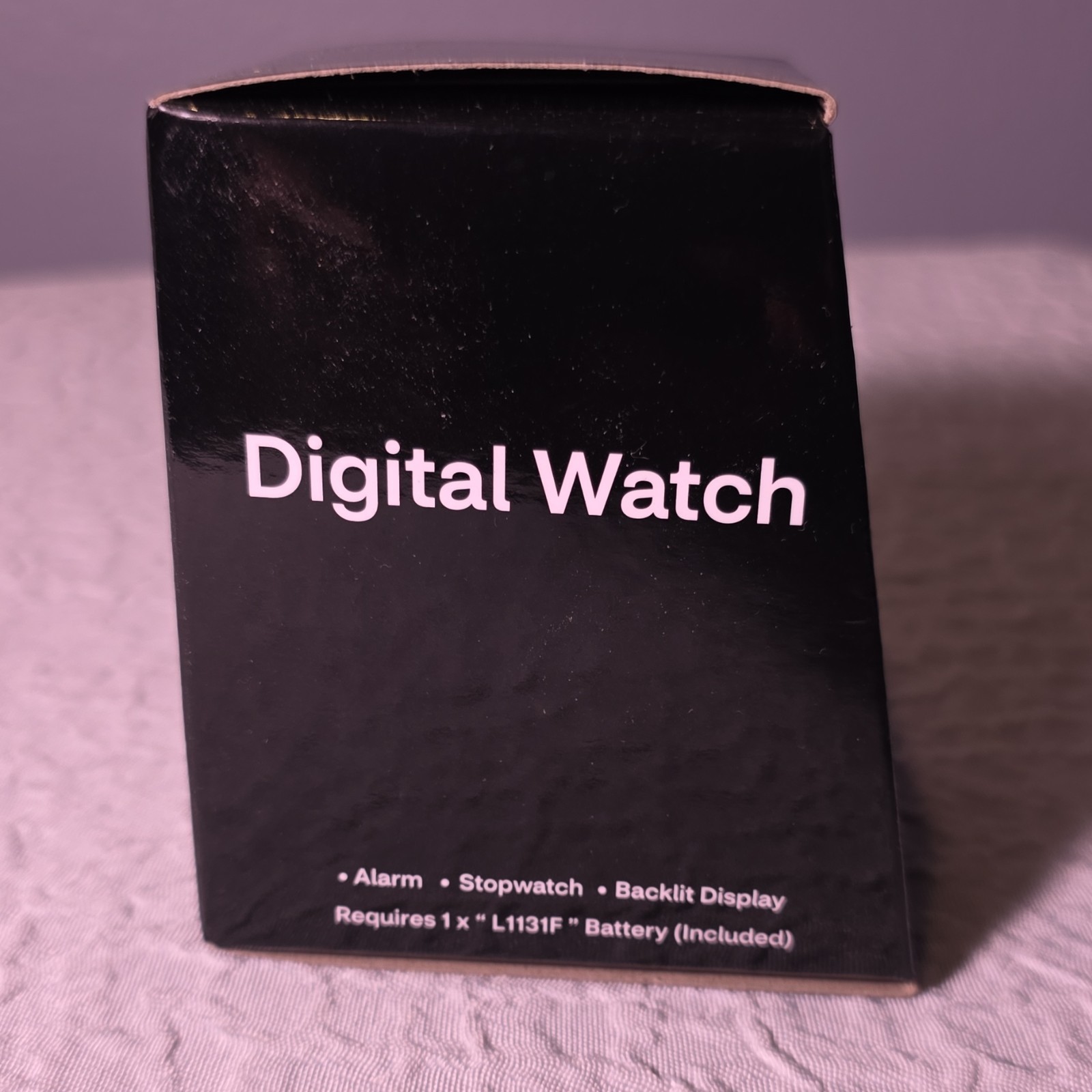 Digital Quartz Wristwatch Black Plastic Case Rubber Strap Alarm/Stopwatch/Box
