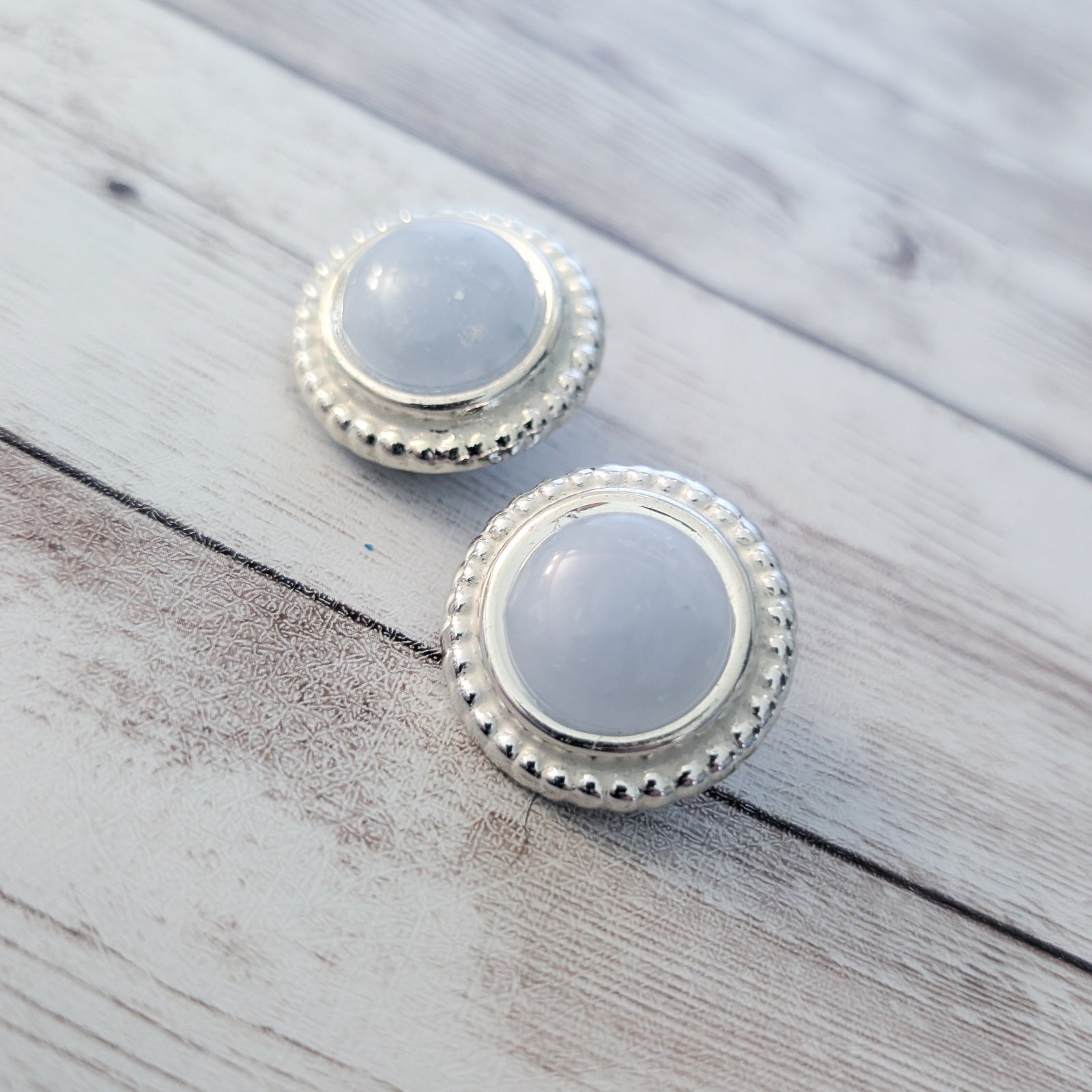 Vintage Clip On Earrings Very Light Blue Frosted