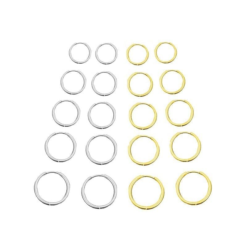 10Pairs Titanium Earrings Stainless Steel Hoop Earrings Set, 8mm to 16mm Smal…