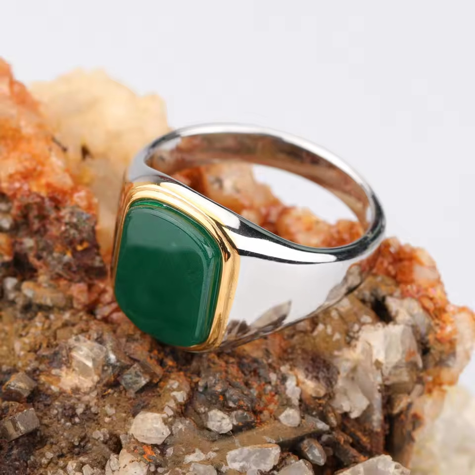 Men Ring High Quality 316L Stainless Steel Mix Gold Silver Red Stone Rectangle