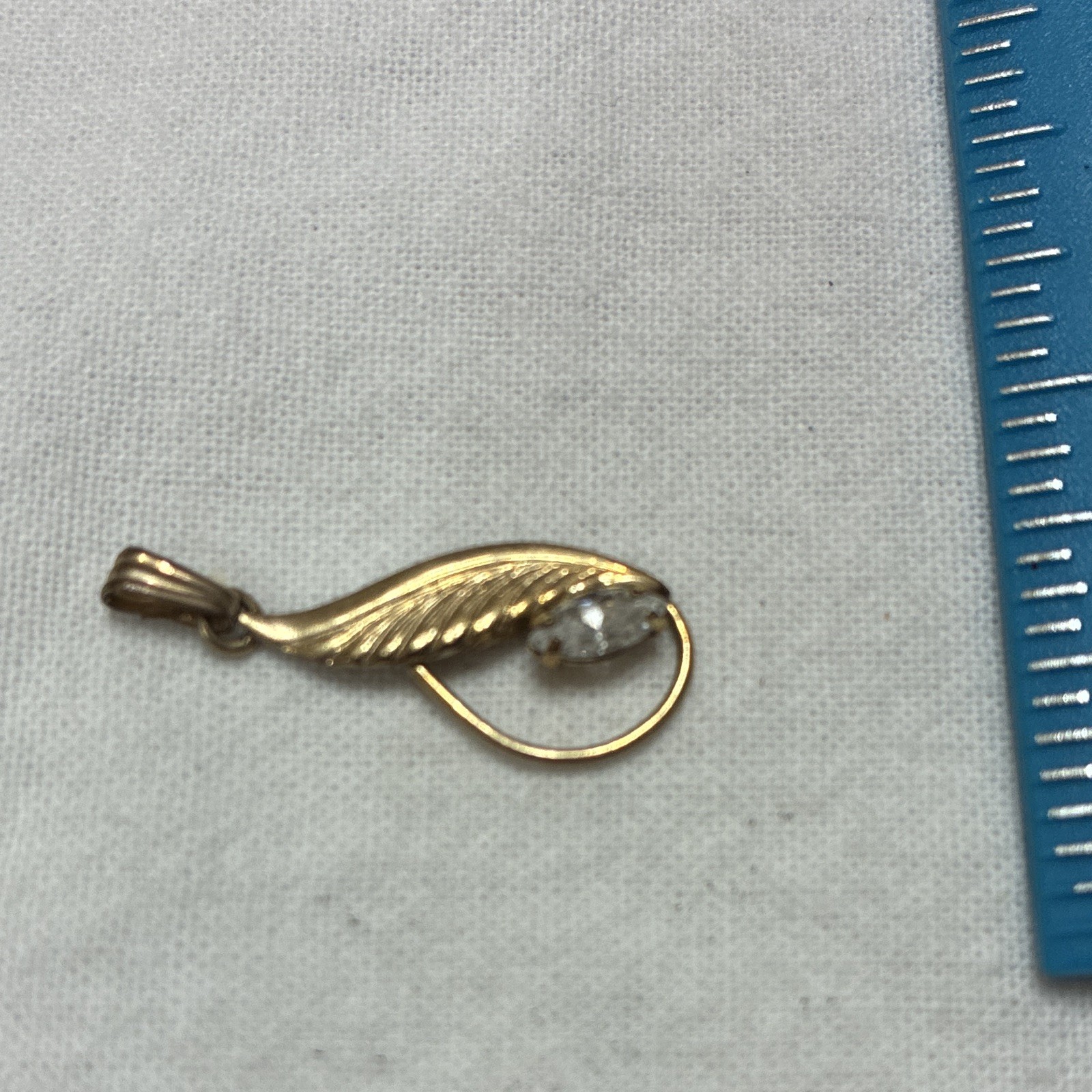 Gold Tone Nature Leaf Charm Pendant White Oval Crystal Asymmetrical
