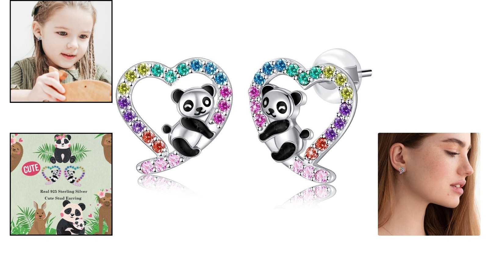 Adorable Hypoallergenic Panda Earrings – Sterling Silver & Cubic Zirconia for…