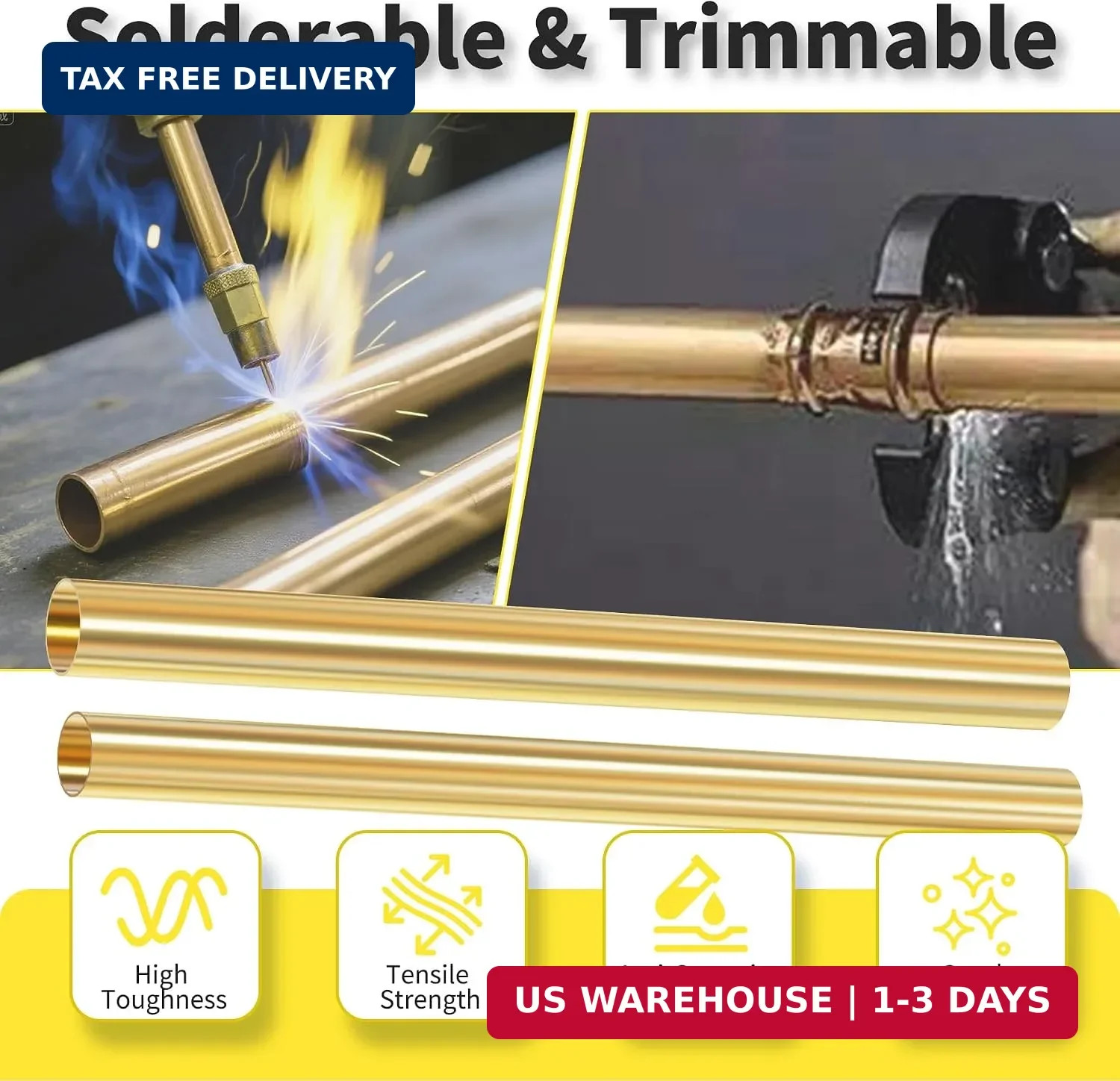 6 Pcs Brass Seamless Round Tube Set 2mm 3mm 4mm 5mm 6mm 7mm×0.2mm×300mm(OD×Thick