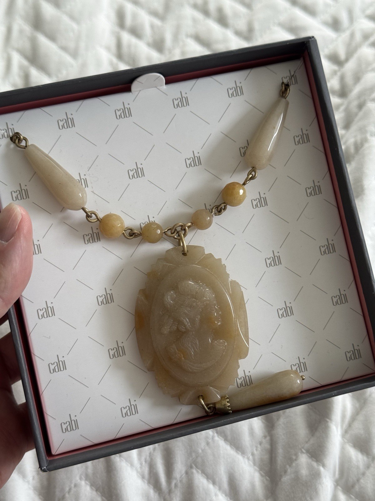 NWT Cabi Cameo Stone Pendant Long Necklace Grandmacore Victorian Style